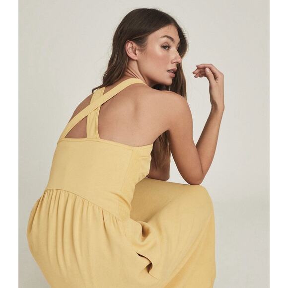 NWT Reiss Orla Mustard Yellow Criss Cross Halter Midi Dress US 2 - Picture 6 of 10